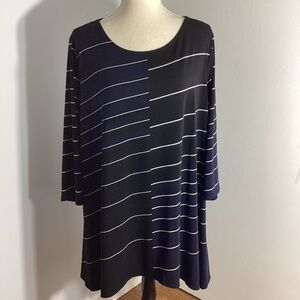ALFANI WOMAN PLUS 3X  STRIPED TUNIC BLACK NAVY WHITE STRIPES SHARKBITE HEM